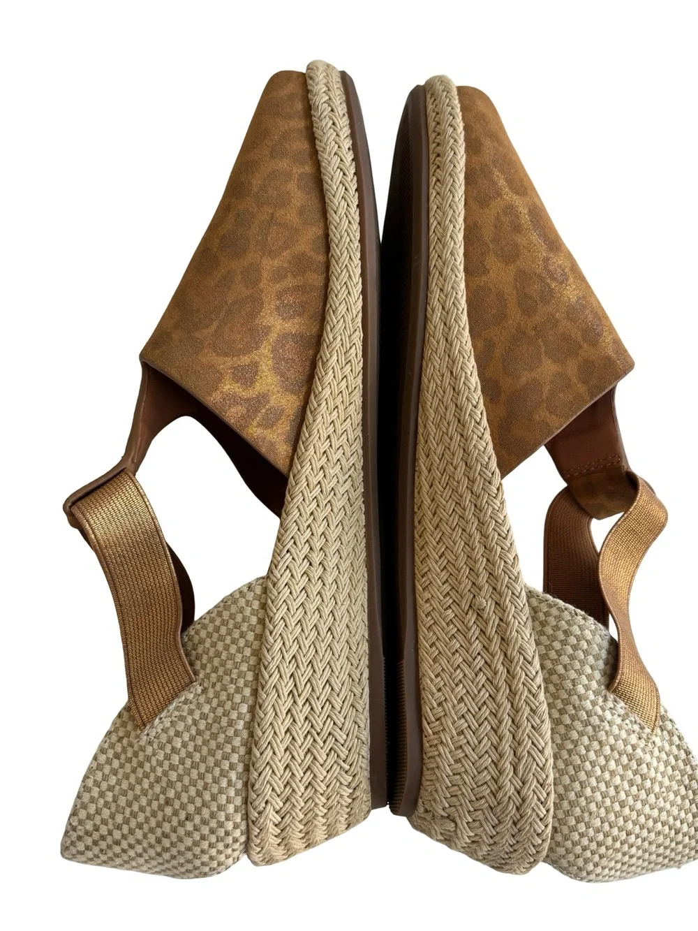 Gentle Souls Leopard Print Brown Peep-Toe Slingback Wedges Sz 8.5
